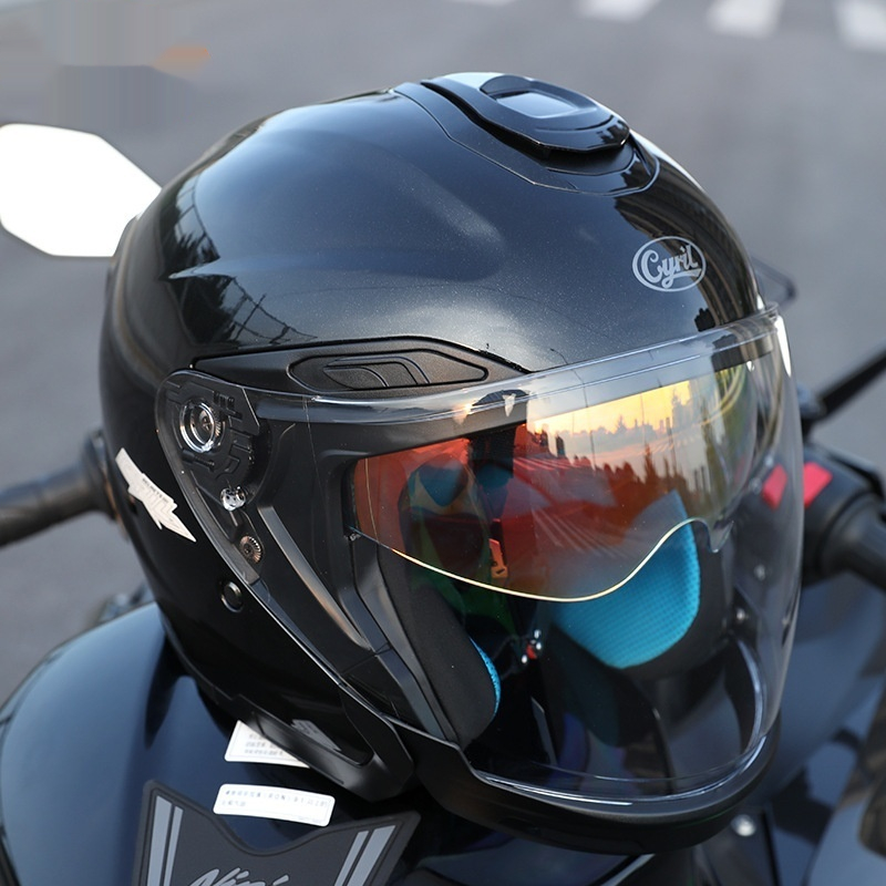 Casque de moto pour homme été, trois-quarts, double visière, tous les saisons