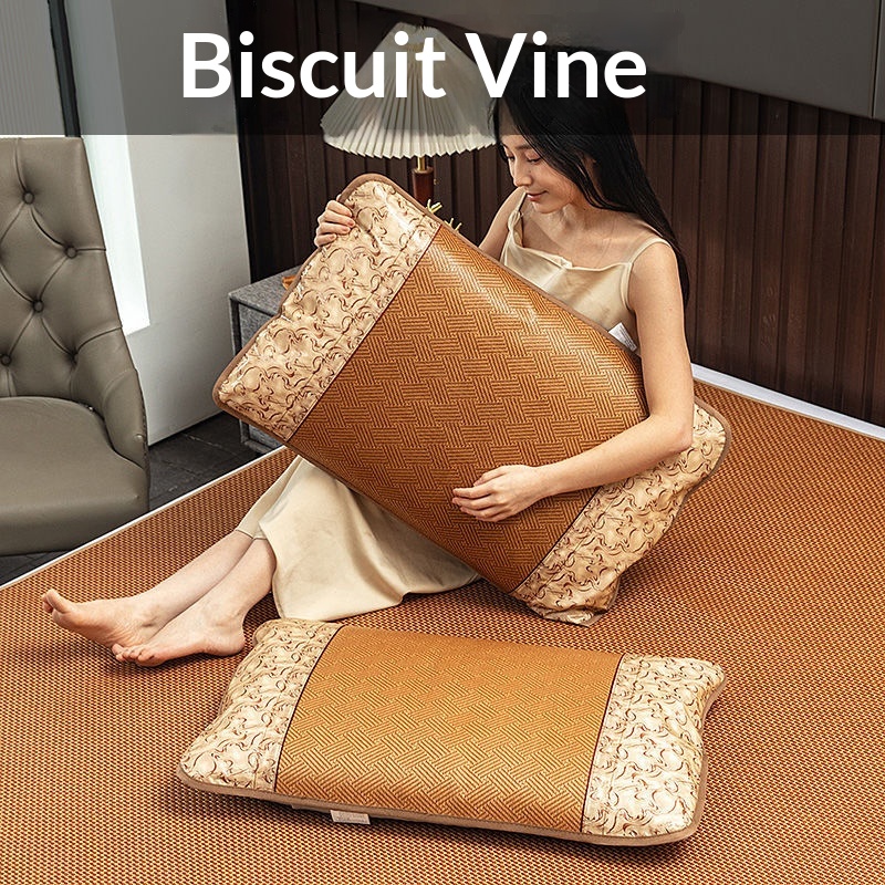 Summer Rattan Mat And Ice Silk Pillowcase