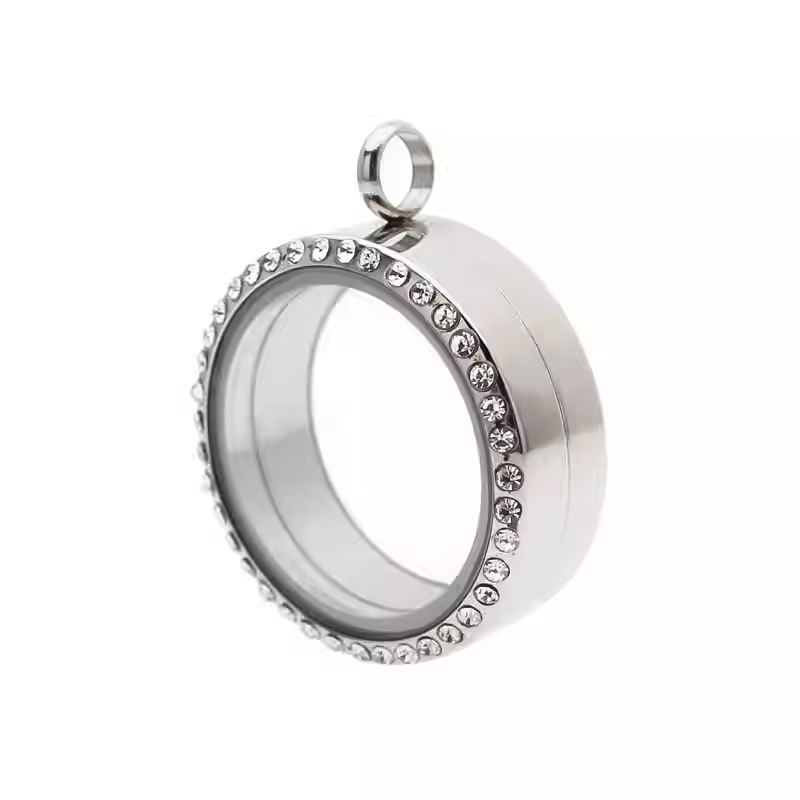 Stahlpendant mit Diamanten und Glasbox