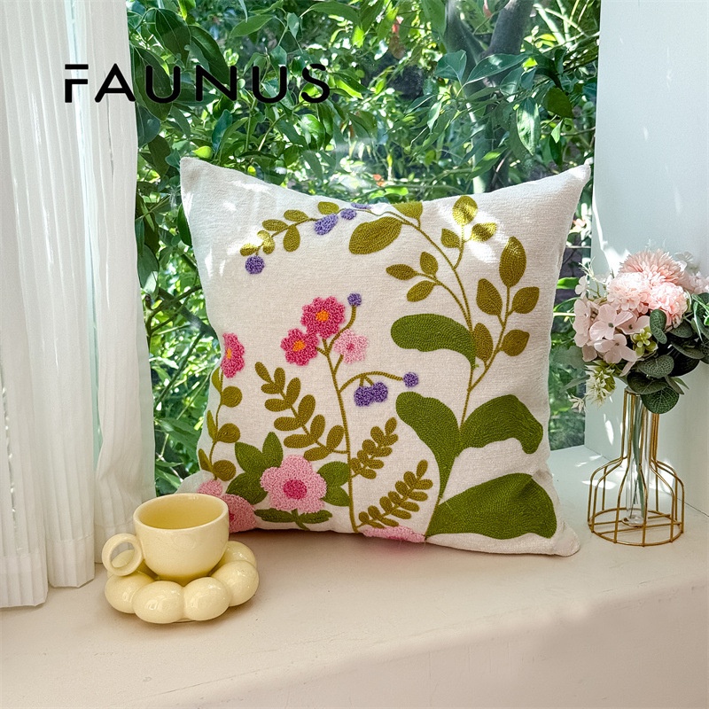 Floral Chenille High-Quality Embroidered Sofa Cushion Pillow