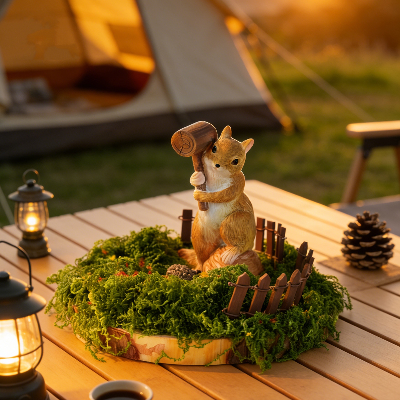 Decorazioni da tavolo in miniatura a tema forestale, figurine di rana e scoiattolo Amiya curativa