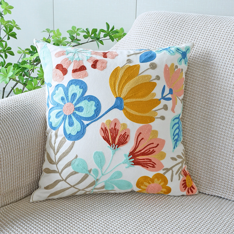 Green Fresh Tulip Pillow Cover Simple Embroidery Flower Sofa And Bed Cushions Office Lumbar Cushion