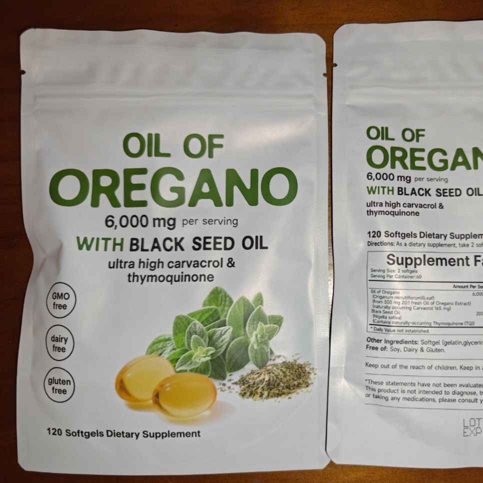 Huile d'Oregano 6000mg avec Huile de Graines de Nigelle 120 gélules molles