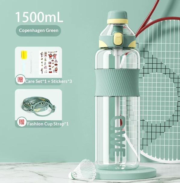 Sports Water Bottle Large Capacity High-temperature Resistant With A Straw Trendy Hydration Flask