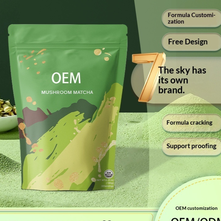 Matcha Mushroom Reishi Sommer Grun-Schwarz Kaffee Pulver